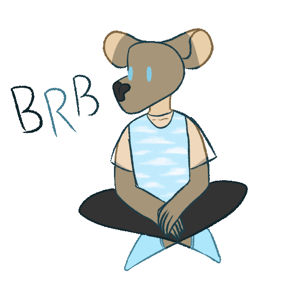 a deer, Hudson, sitting crosslegged while the letters "BRB" float next to him, animated